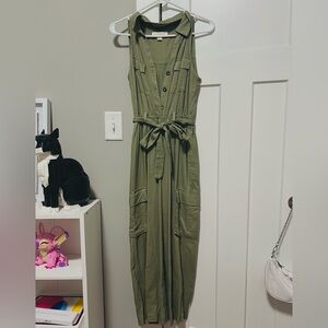 Monteau Olive Green Jumpsuit with Tie Belt